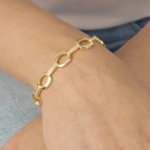 Gold Oval Link Bracelet With Cubic Zirconia Bars - NEW - Picture 4 of 4